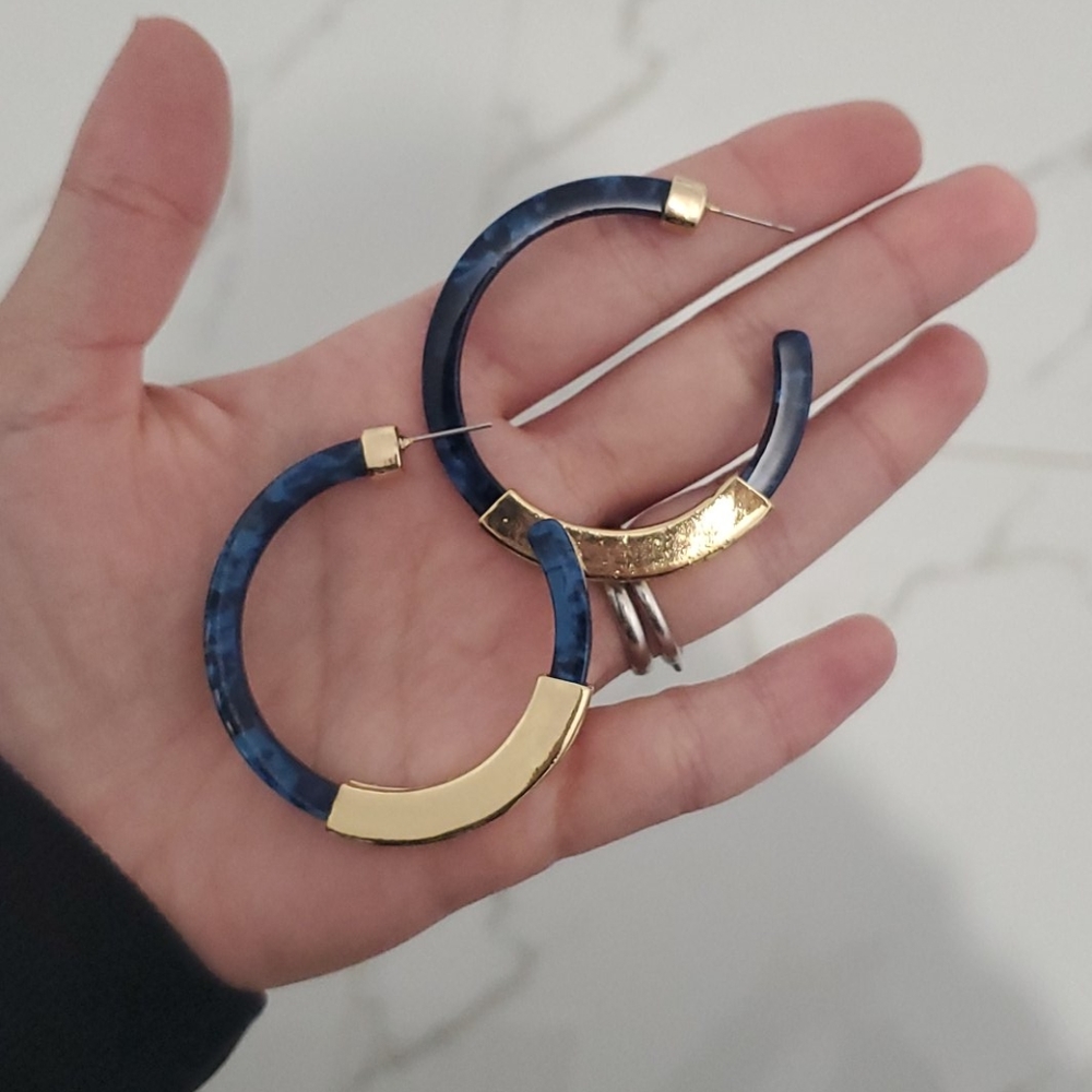 Navy and gold hoops earrings